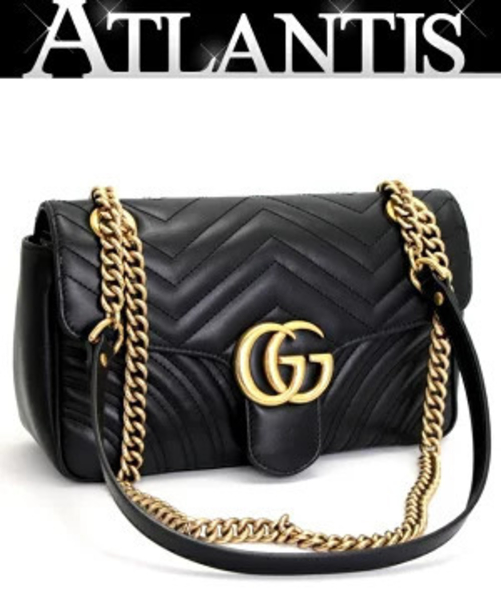 Gucci GG Marmont Quilted Chain Shoulder Bag Leather Black